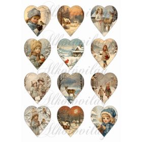 Szívek karácsonyi vintage mintákkal 6,5 cm magas