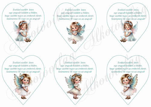 Tüneményes angyalkák türkiz ruhában felirattal - 9 cm magas