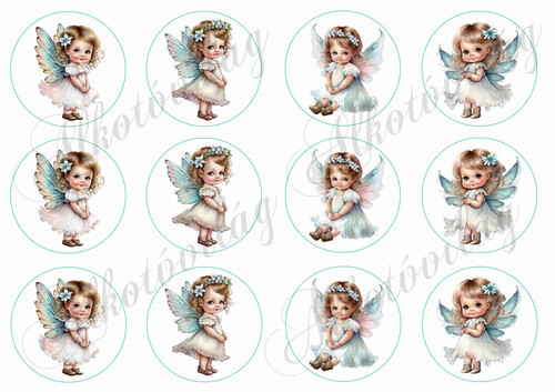 Tüneményes türkiz ruhás angyalkák 6 cm körökben