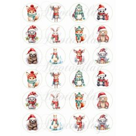   Übercuki kézzel festett téli állatkák 4 cm-es körökben