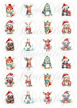 Übercuki kézzel festett téli állatkák 4 cm-es körökben