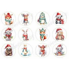   Übercuki kézzel festett téli állatkák 6 cm-es körökben