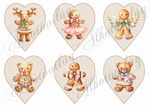 Csodás mézeskalács figurák szívekben - 9 cm