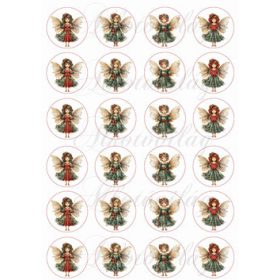 Karácsonyi angyalkák zöld - piros ruhában - 4 cm