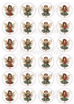 Karácsonyi angyalkák zöld - piros ruhában - 4 cm