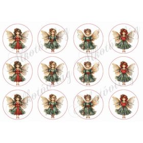 Karácsonyi angyalkák zöld - piros ruhában - 6,5 cm