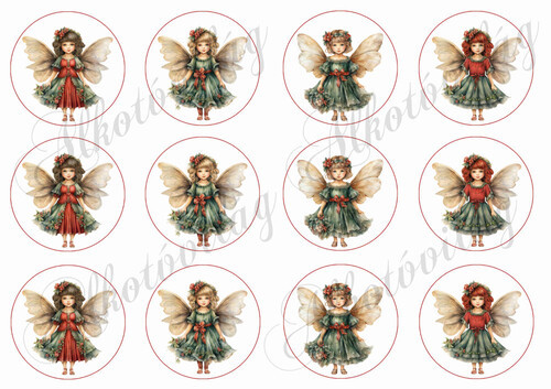 Karácsonyi angyalkák zöld - piros ruhában - 6,5 cm