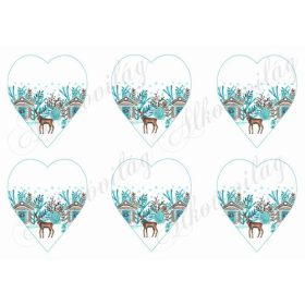   Karácsonyi mintás készlet kék-barna színekben - SZARVASOK HÁZIKÓKKAL SZÍVEKEN - 9 cm magas