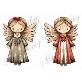   Kedves angyalkák barnás és zöldes ruhában - 17,5 cm magas