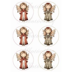   Kedves angyalkák barnás és zöldes ruhában - 8,5 cm körökben