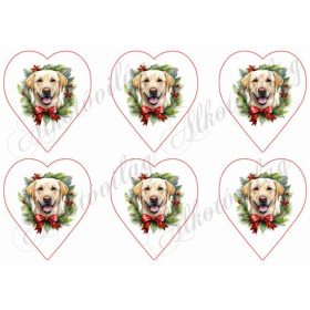 Labrador kutyus karácsonyi koszorúban 9 cm-es szívekben