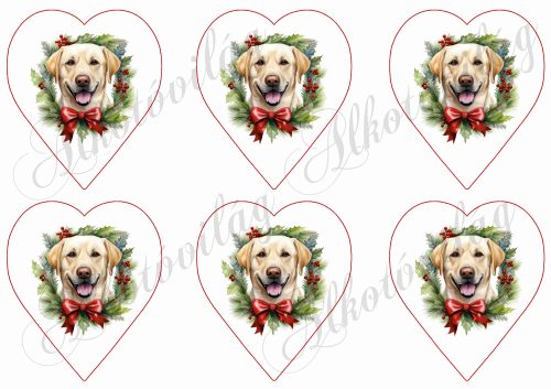 Labrador kutyus karácsonyi koszorúban 9 cm-es szívekben