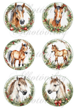 Lovak karácsonyi koszorúkban - 8,5 cm körökben