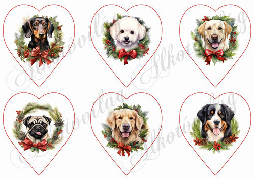 Tacsi, mopsz, labrador stb. kutyusok 9 cm-es szívekben