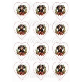 Tacsik karácsonyi koszorúban 6,5 cm-es szívekben