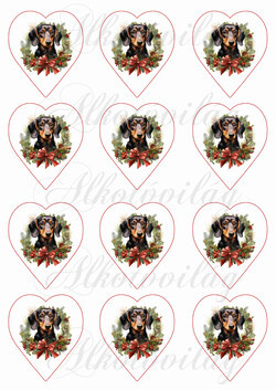 Tacsik karácsonyi koszorúban 6,5 cm-es szívekben