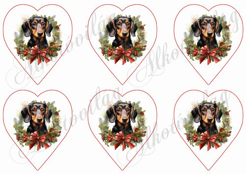 Tacsik karácsonyi koszorúban 9 cm-es szívekben