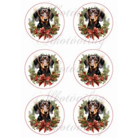 Tacskók karácsonyi koszorúkban - 8,5 cm körökben