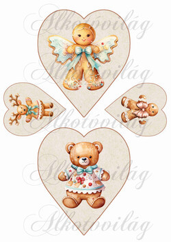 Cuki mézeskalács figurák szívekben 3 - 13 cm magas