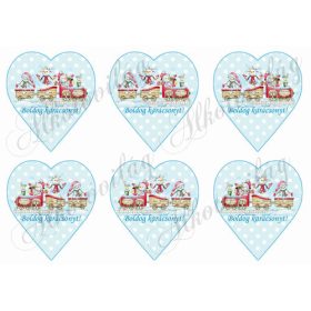   Karácsonyi vonat pöttyös szíveken BOLDOG KARÁCSONYT felirattal 9,5 cm magas