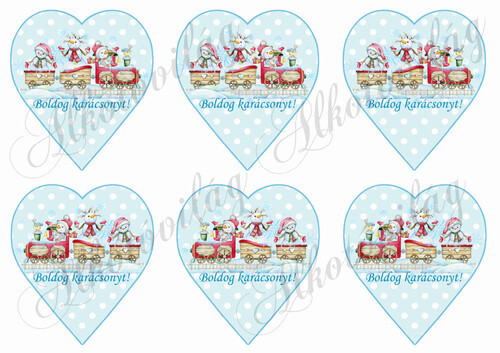 Karácsonyi vonat pöttyös szíveken BOLDOG KARÁCSONYT felirattal 9,5 cm magas