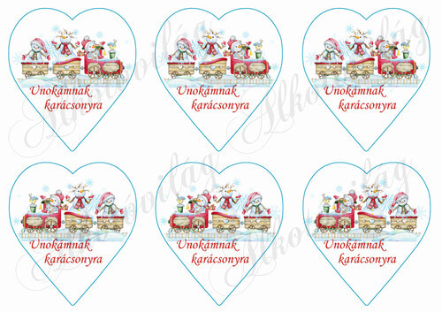 Karácsonyi vonat szíveken UNOKÁMNAK KARÁCSONYTRA felirattal 9,5 cm magas