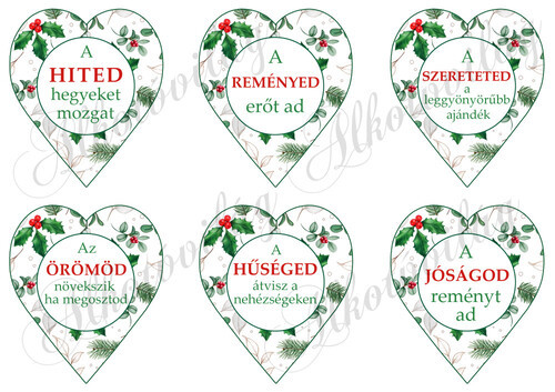 Szívek magyal levelekkel feliratokkal - 9,5 cm magas