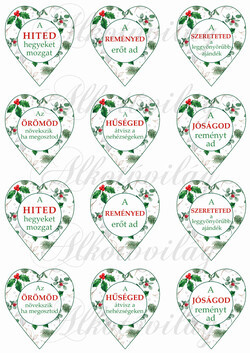 Szívek magyal levelekkel feliratokkal -5,7 cm magas
