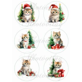 Tüneményes kiscicák mikulássapkában 9 cm