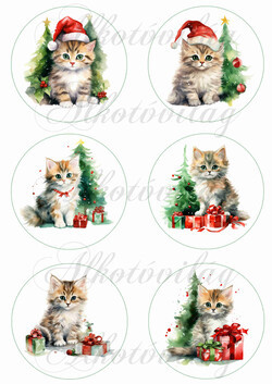 Tüneményes kiscicák mikulássapkában 9 cm