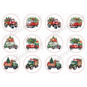 Karácsonyi autók 6 cm-es körökben