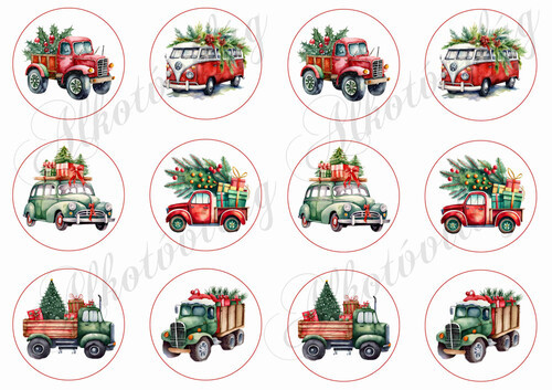 Karácsonyi autók 6 cm-es körökben