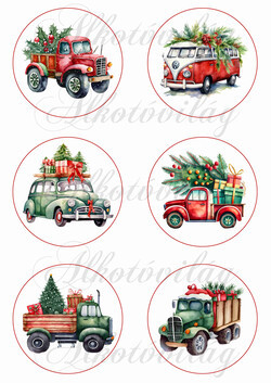 Karácsonyi autók 8,5 cm-es körökben