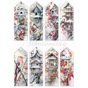   Könyvjelzők karácsonyi kismadarakkal és madáretetőkkel 13 x 4,3 cm