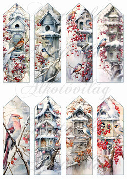 Könyvjelzők karácsonyi kismadarakkal és madáretetőkkel 13 x 4,3 cm