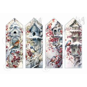  Könyvjelzők karácsonyi kismadarakkal és madáretetőkkel 16,5 x 5,5 cm
