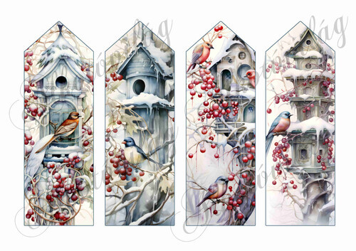 Könyvjelzők karácsonyi kismadarakkal és madáretetőkkel 16,5 x 5,5 cm