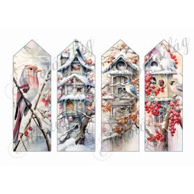   Könyvjelzők karácsonyi kismadarakkal és madáretetőkkel 2 - 16,5 x 5,5 cm
