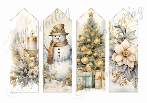 Könyvjelzők karácsonyi mintákkal arany-barna árnyalatokban 16,5 x 5,5 cm