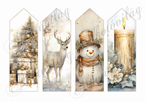 Könyvjelzők karácsonyi mintákkal arany-barna árnyalatokban 2 - 16,5 x 5,5 cm