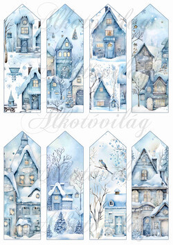 Könyvjelzők karácsonyi mintákkal kékes árnyalatokban 13 x 4,3 cm