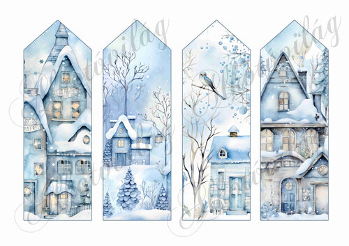 Könyvjelzők karácsonyi mintákkal kékes árnyalatokban 2 16,5 x 5,5 cm