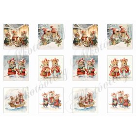 Négyzetek karácsonyi kisegerekkel 5,5 x 5,5 cm