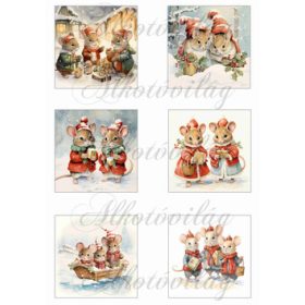 Négyzetek karácsonyi kisegerekkel 8 x 8 cm