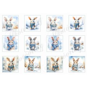 Négyzetek téli nyuszikkal 5,5 x 5,5 cm