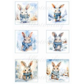 Négyzetek téli nyuszikkal 8 x 8 cm