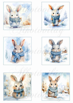 Négyzetek téli nyuszikkal 8 x 8 cm