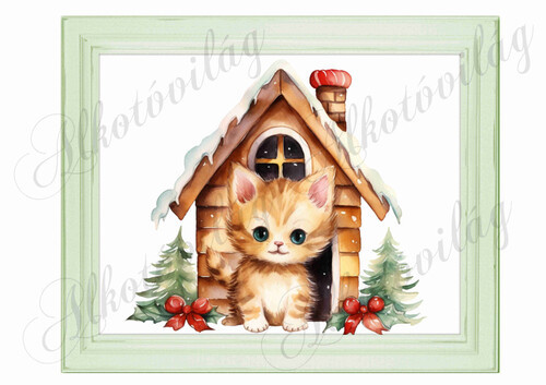 Bájos vörös kisica házikóval 24 x 19,5 cm