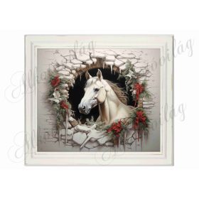 Karácsonyi fakó ló képkeretben - 19,5 x 22 cm