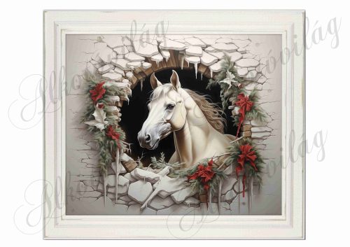 Karácsonyi fakó ló képkeretben - 19,5 x 22 cm
